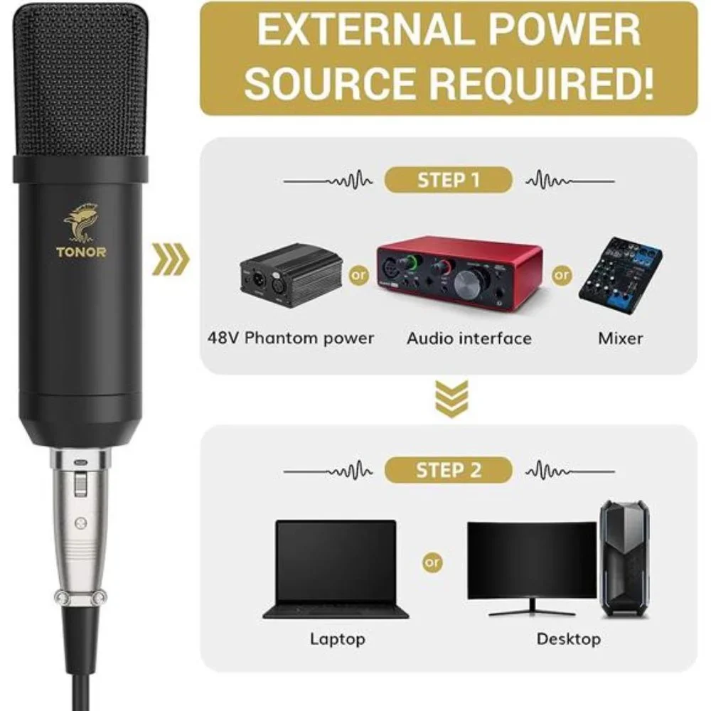 XLR Condenser Microphone, Professional Cardioid Studio Mic Kit with T20 Boom Arm